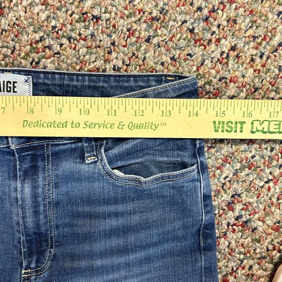Paige Hoxton Blue Medium Wash Mid Rise Slim Crop Fray Hem Jeans Size 29 - Picture 12 of 15